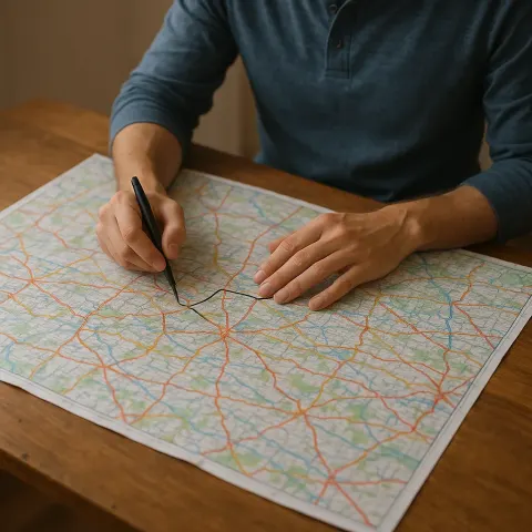 Person Is Examining a Vivid Map Laid