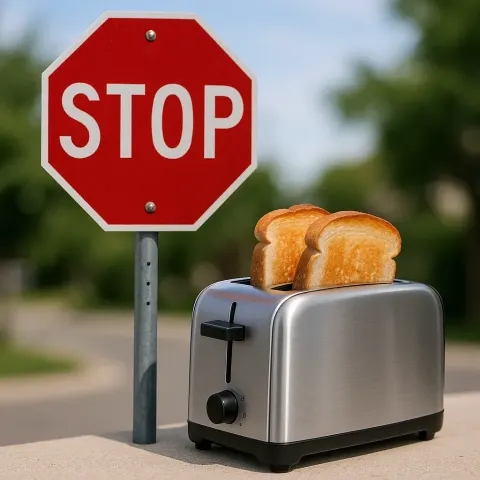 Silver Toaster with Toast Ejecting from It