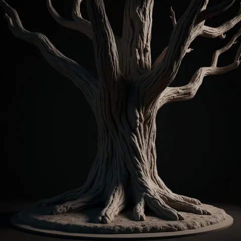 Chiaroscuro 3D Tree With Intricate Bark