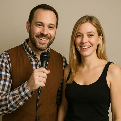 Man Holding a Microphone and Wearing a Checkered Shirt