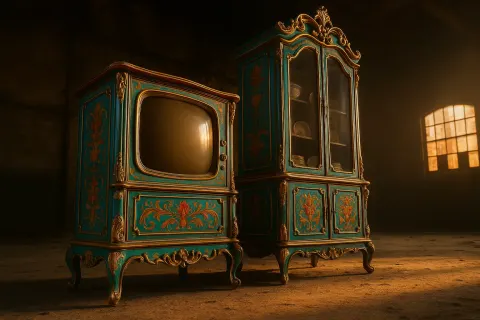 Richly Ornamented Television and China Cabinet Loom