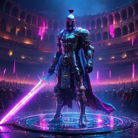 Chrome Gladiator Triumphant in Cyber Colosseum