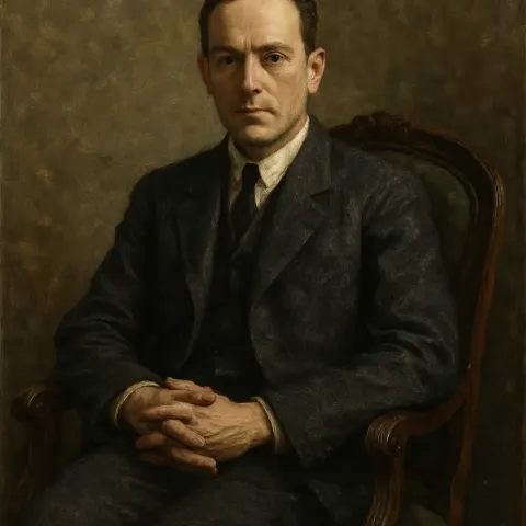 Man Seated in a Vintage Chair Wearing a Dark Textured