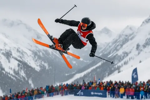 Skier Performing a High-energy Aerial Trick