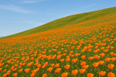 Innumerable Bright Orange Poppies Create a Vibrant