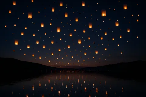 Hundreds of Glowing Paper Lanterns Drift Serenely Upwards
