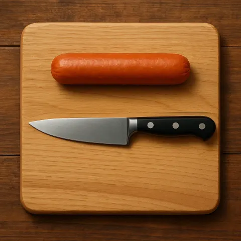 Wooden Cutting Board with a Hot Dog