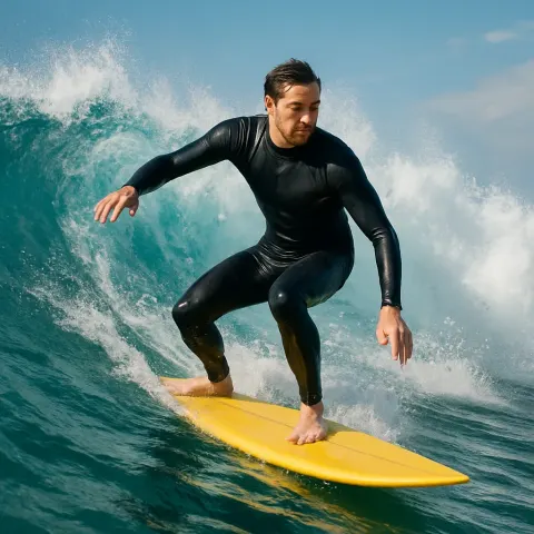 Person Wearing a Wetsuit Is Surfing on a Wave