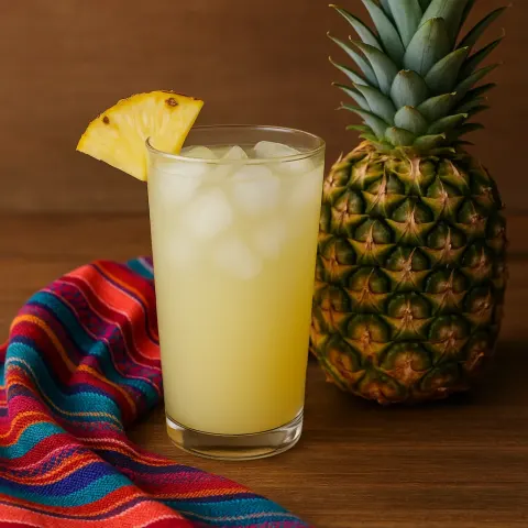 Refreshing Glass of Homemade Pineapple Water (Aqua De Piña)