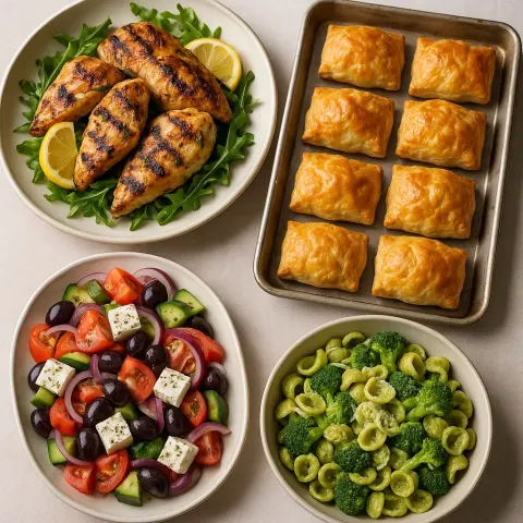 Variety of Dishes Arranged on Platters Alongside a Selection