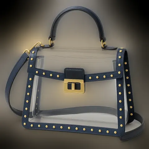 Transparent Handbag with Navy and Black Leather Accents