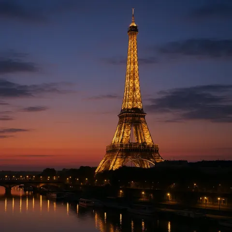 Iconic Parisian Landmark Lit Up at Daybreak