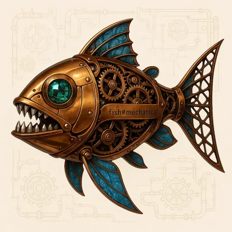 Steampunk-inspired Depiction of a Mechanical Fish
