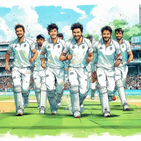Manga Cricket Team Storming the Pitch
