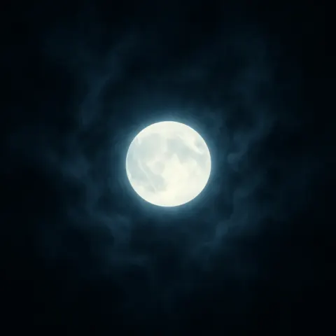 Luminous Moon Encircled by Tendrils of Fog