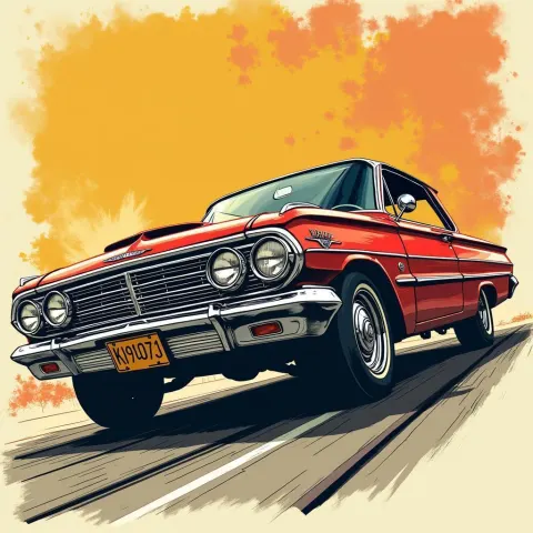 Sixties Car Rendered in Bold Manga Lines