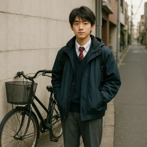 Person Wearing School Uniform and a Jacket Stands