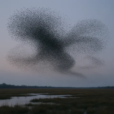 Vast Flock of Countless Starlings Creates