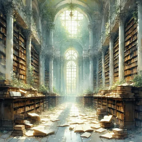 Abandoned Anime Library Bathed in Natural Light