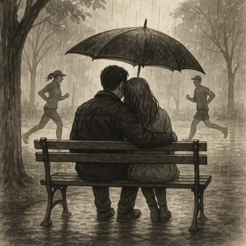 Couple Sits on a Park Bench
