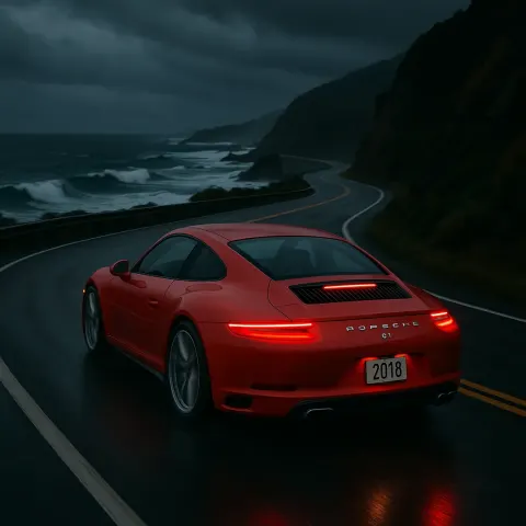 2018 Porsche 911 in Fiery Red Speeds Along a Winding