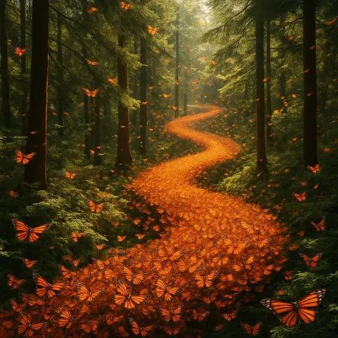 Thousands of Monarch Butterflies Form an Undulating Orange River