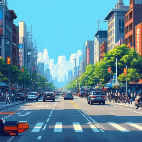 Pixel Art Street Scene From the Dashboard