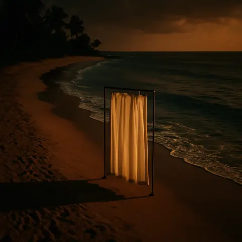 Lone Shower Curtain on a Tropical Beach