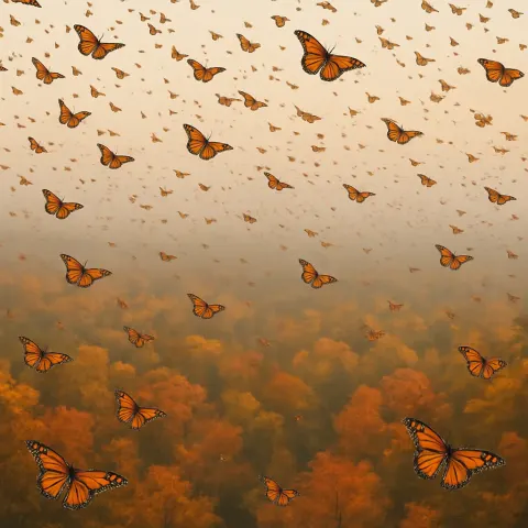 Vast Swarm of Countless Monarch Butterflies Flutters South
