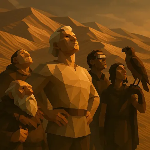 Five Polygonal Figures Gaze Skyward