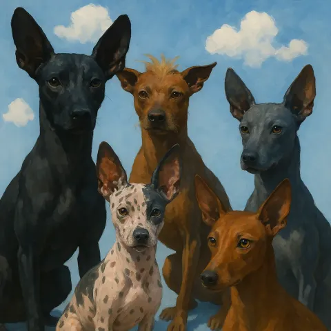 Striking Assembly of Five Uniquely Characterized Mexican Hairless Dogs—one