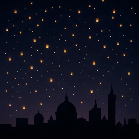 Myriad Tiny Glowing Lanterns Float Upwards