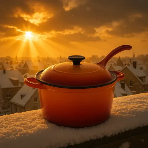 Bold Two-tone Dutch Oven with Skillet Lid Catches Intense