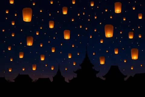 Countless Glowing Paper Lanterns Drift Slowly Upwards