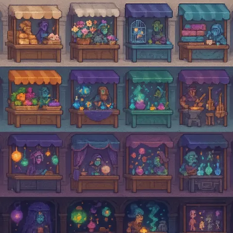 Detailed Square Pixel-art Scene Portraying a Lively Marketplace