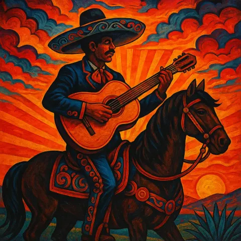 Guitar-playing Mariachi Riding a Horse