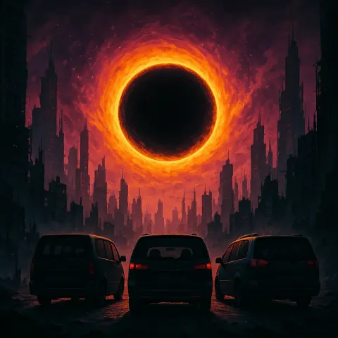 Three Diverse Minivans Are Silhouetted by a Vibrant