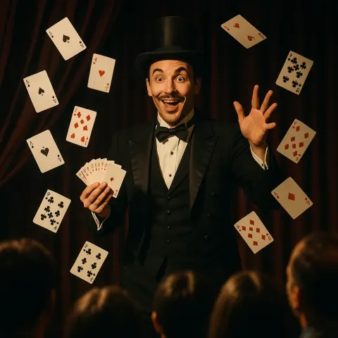 Deck of Cards Hovers in the Air as the Magician