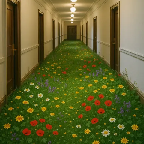 Flowers and Lush Plants Started to Emerge from the Carpet