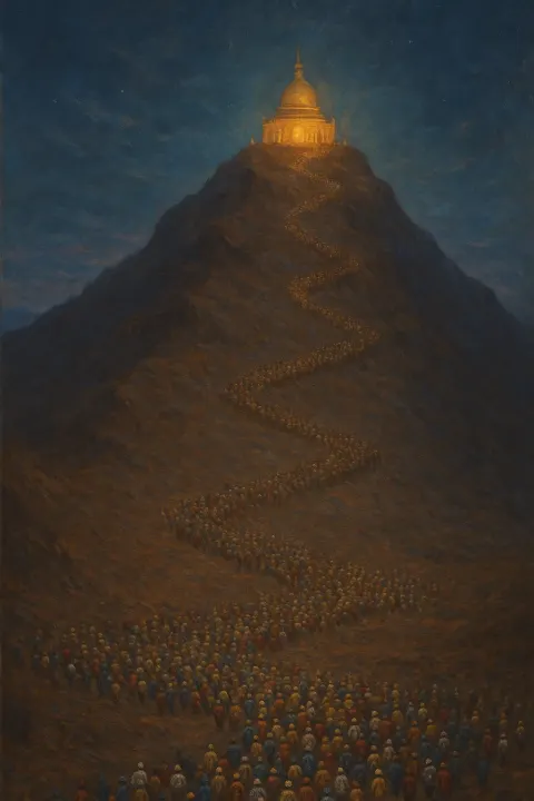 Sprawling Pilgrimage of Thousands of Tiny Figures Snakes its Way