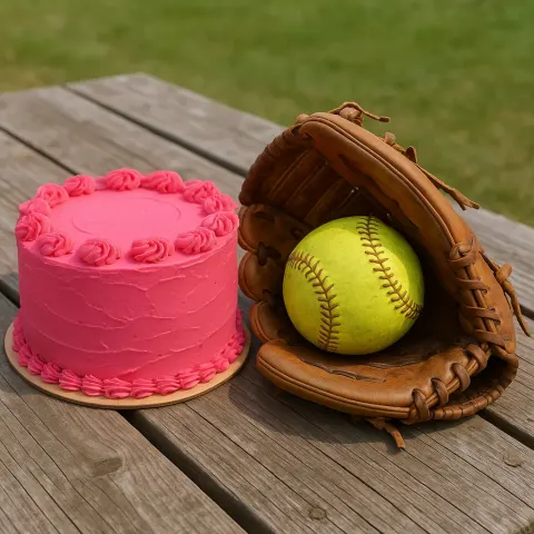 Depict a Setting with a Vibrant Pink Frosted Cake