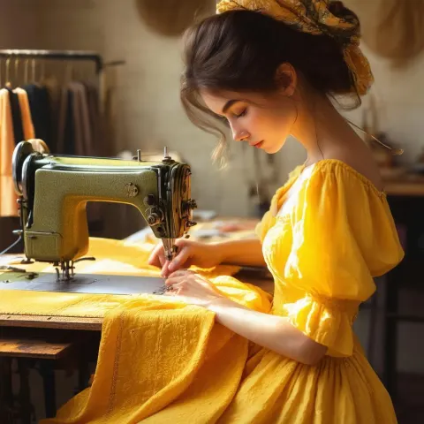 Golden Hour Seamstress in Cozy 3D Studio