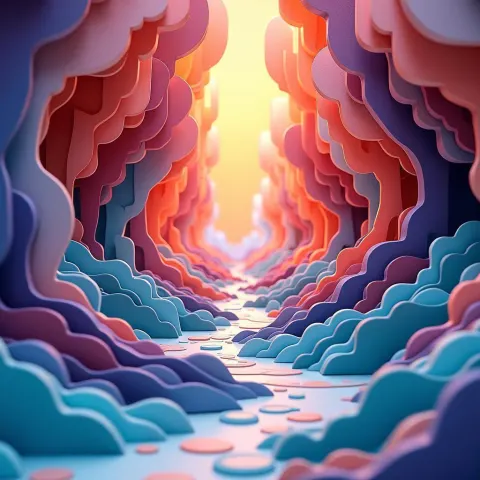 Layered Cutout Journey of Ethereal Shapes