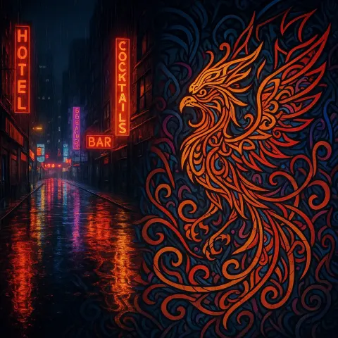 Night Scene of a City Street Drenched in Rain