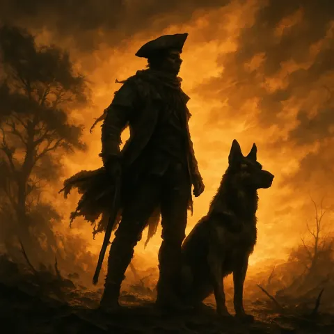 Figure in Post-apocalyptic Ragged Utilitarian Attire Reminiscent of a Historical