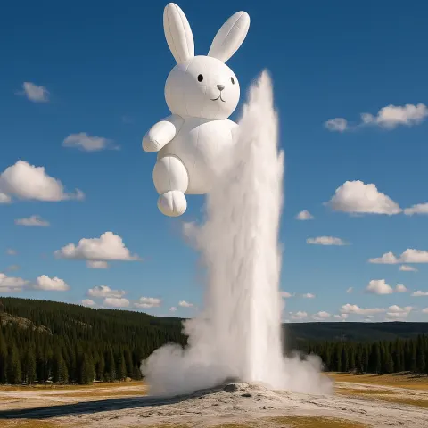 Massive Rabbit-shaped Balloon Ascending into the Sky