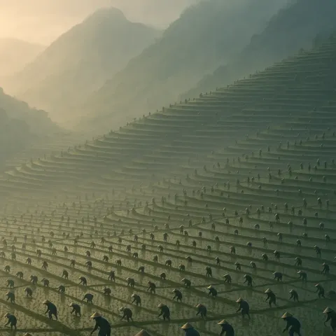 Countless Distant Figures Toil in Unison