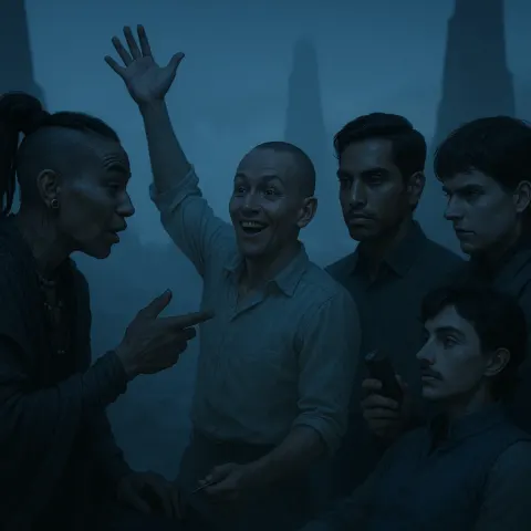 Six Diverse Figures Are Captured Mid-interaction