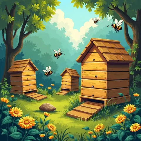 Manga Bee Hives in a Lush Forest