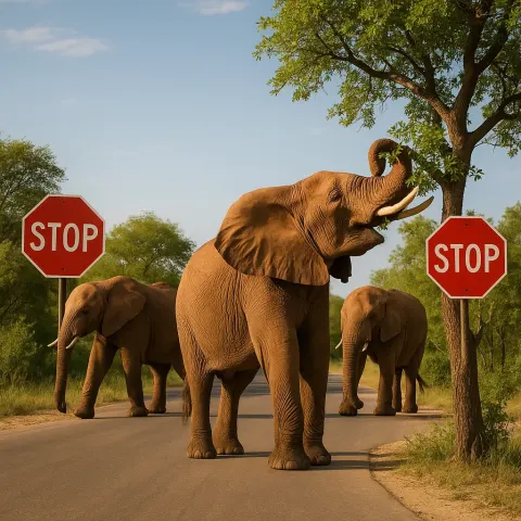 Paint a Lively Image Showcasing Three Elephants and Two Stop